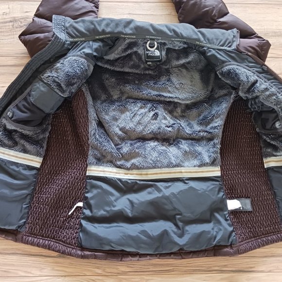 North Face Womens Medium Brown Faux Fur Winter Puffer Down Jacket Ladies Coat M - Picture 4 of 9